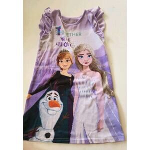 Disney Frozen Pajama Gown Size 5 RN#87652 ELSA ANNA OLOF Ruffled Sleeve Purple